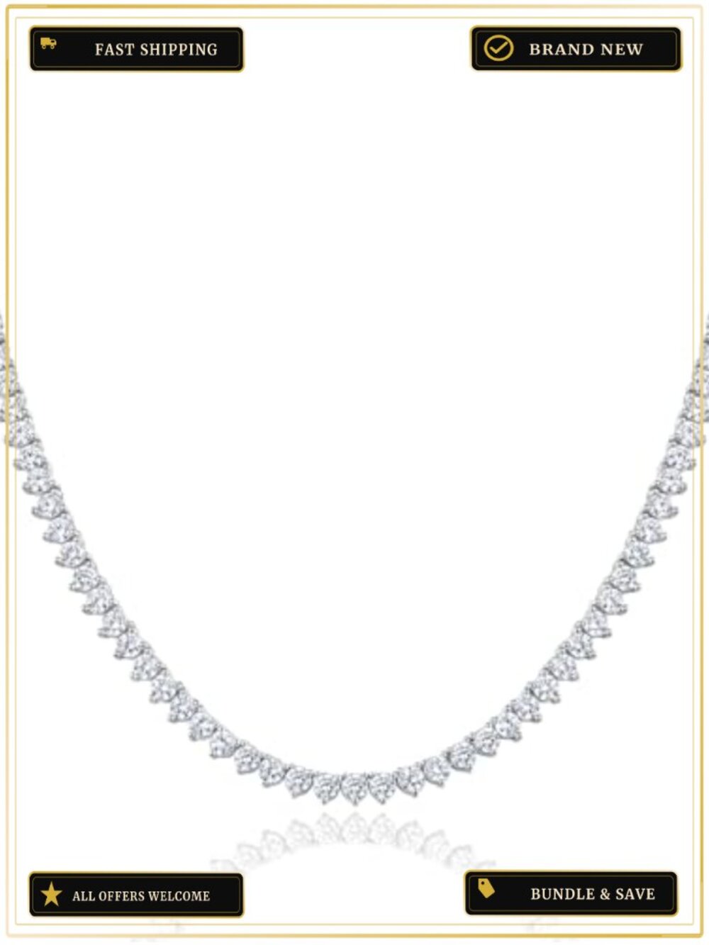 3mm CZ Tennis Necklace 18K Gold Plated Round Cubic Zirconia 3-Prong Chain